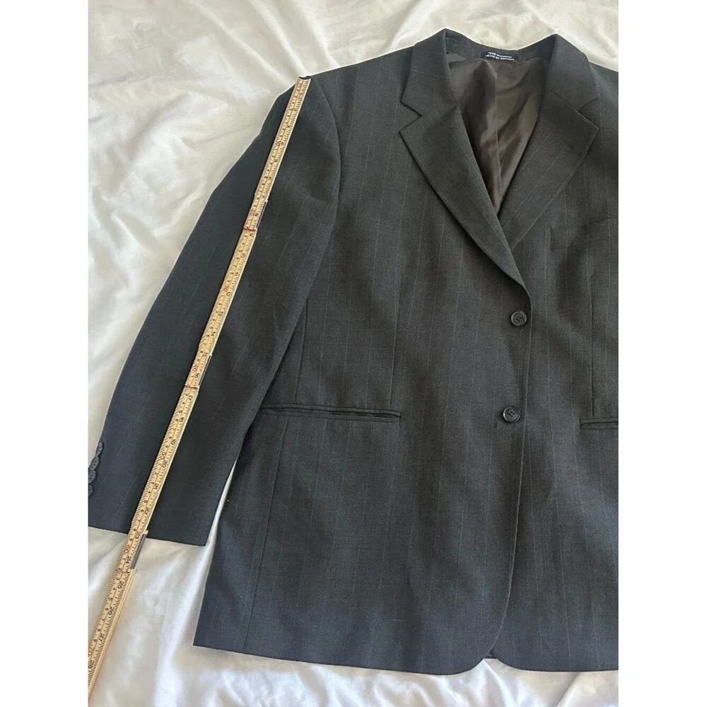 Stafford Washable Wardrobe Gray Pinstripe Blazer Men’s 44 Short Wool Blend